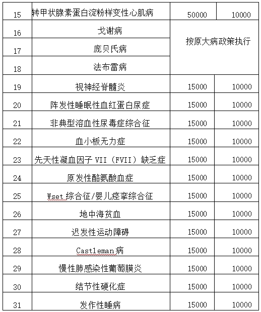 7、单独支付病种及支付限额